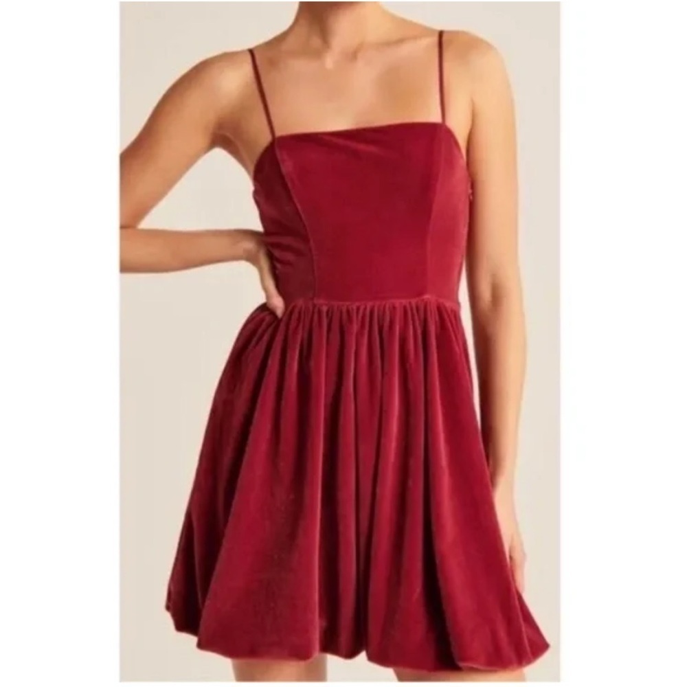 Abercrombie & Fitch Red Velvet Bubble Hem Mini Dress